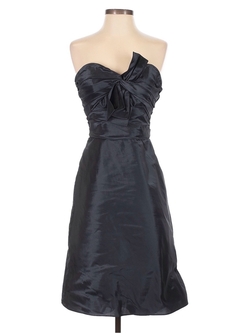 Amsale Strapless Black Satin Dress with Front Bow